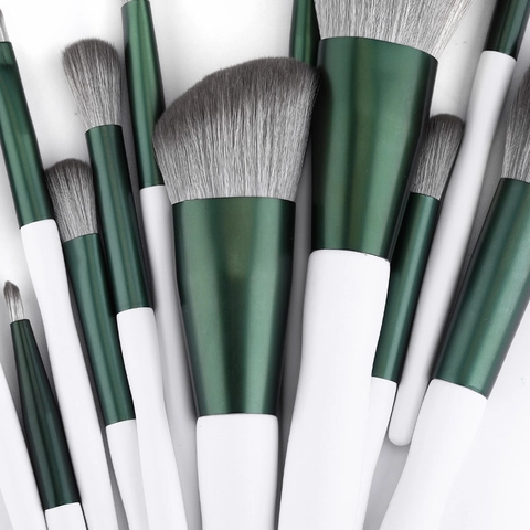Professionelle Make-Up Pinsel Holzgriff Synthetikfaser Borsten Aluminiumrohr Für Anfänger Grün Weiß Beauty Tools