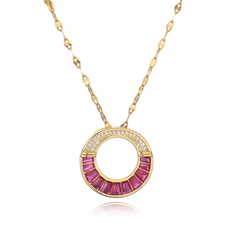 Collana Con Pendente In Rame E Zircone Placcato Oro Goccia D'acqua Circolare Gioielli Di Moda Per Donna