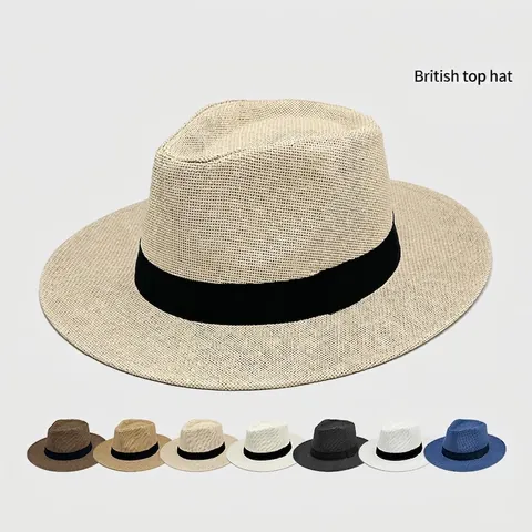 Chapeau Fedora En Paille Style Panama Papier Tissé Bord Large Protection Solaire Été Plage Vacances Unisexe Ruban