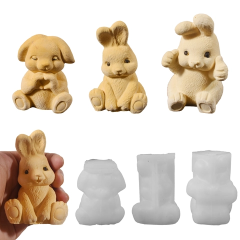 Bunny Rabbit Silicone Mold For DIY Candle Resin Plaster Crafts Easter Animal Shape Cartoon Home Decor