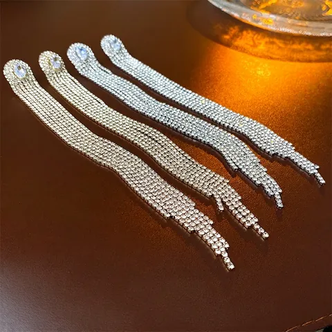 Elegante Lange Quasten Ohrhänger Oval Zirkonia Strass Luxus Hochzeit Party Schmuck Mit 925 Sterling Silber Ohrstecker