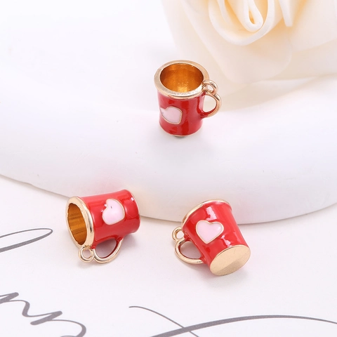 Dijes Mini Taza De Café Aleación Esmalte Aceite De Gota Patrón De Corazón Para Fabricación De Joyas DIY Colgante Llavero