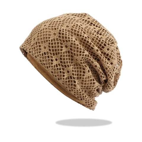 Berretto Slouchy Traforato Uncinetto Maglia Acrilico Traspirante Sottile Stile Vintage Cappello Per Donna