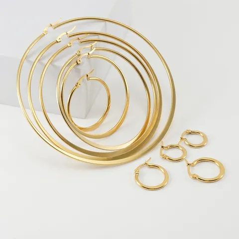 Pendientes De Aro Minimalistas De Acero Inoxidable Chapado En Oro Al Vacío Joyas Geométricas De Moda Para Mujeres