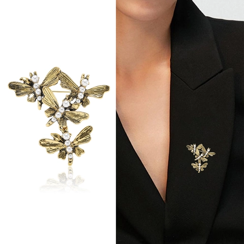 Spilla Vintage A Libellula E Farfalla In Lega Con Perla Artificial Sintetica Forma Di Insetto Gioielli Di Moda Eleganti Da Donna