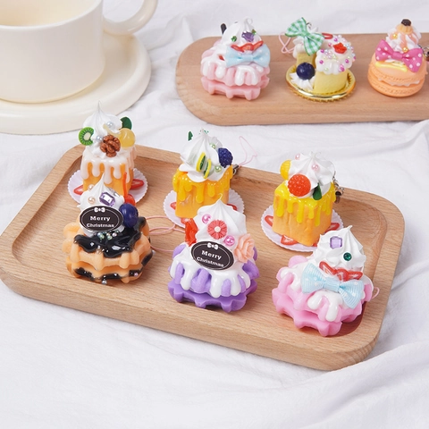 Simulation Gâteau Dessert Porte-Clés PVC Résine Fausse Crème Fruits Gaufre Macaron Cupcake Mignon Charme De Sac Cadeau