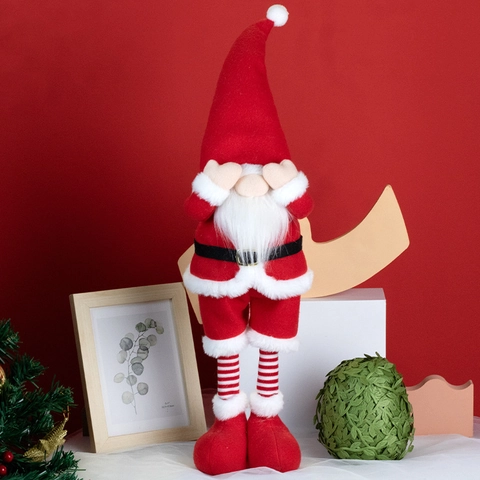 Weihnachtswichtel Weihnachtsmann Plüschpuppe Teleskopbeine Ausziehbar Hand Vor Augen Geste Rudolph Festliche Deko Ornament