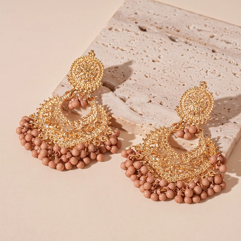 Vintage Bohemian Heart Tassel Drop Earrings Alloy Hollow Lace Pattern With Silver Earring Post Ethnic Style For Women