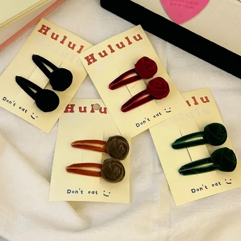Rose Flower Hair Clips Velvet Metal Snap Closure Vintage French Style Handmade Hairpin Accessories Women Girls