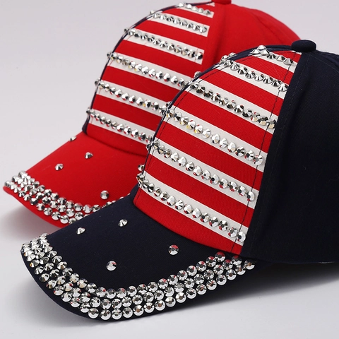 Strass US Flagge Baseball Kappe Baumwolle Sonnenschutz Hut Für Damen Herren Verstellbar Sterne Streifen Bedruckt Streetwear