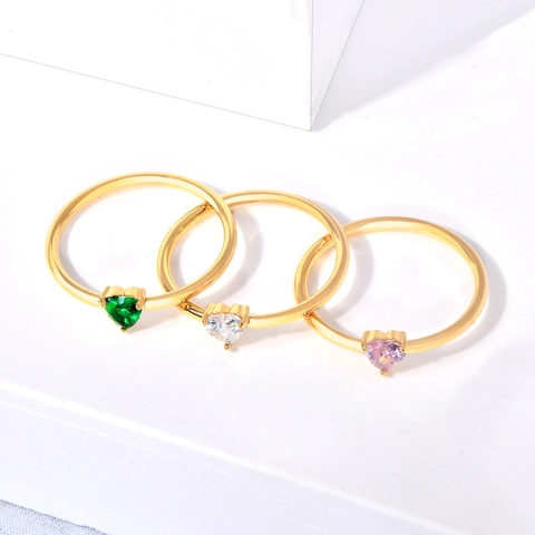 Hart Ring Titanium Staal 18K Verguld Hartvormige Gekleurde Zirkonia Minimalistische Sieraden Voor Dames