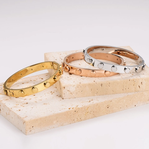 Brazalete De Acero Inoxidable Diseño De Cabeza De Tornillo Remache Ovalado Pulido Joyería Punk Moda Para Mujeres Hombres