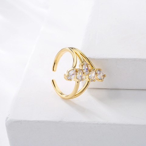 Copper Gold Plated Zircon Adjustable Open Ring Irregular Geometric Minimalist Fashion Finger Jewelry For Women