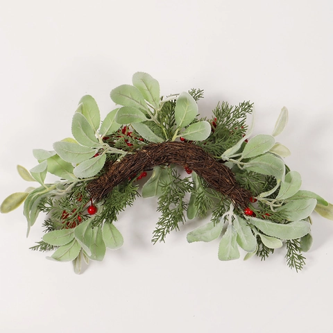 Kerst Slinger Kunstmatige Rode Bessen Dennenappels Lamsoor Bladeren LED Verlichte Deur Wand Decoratie Landelijke Stijl