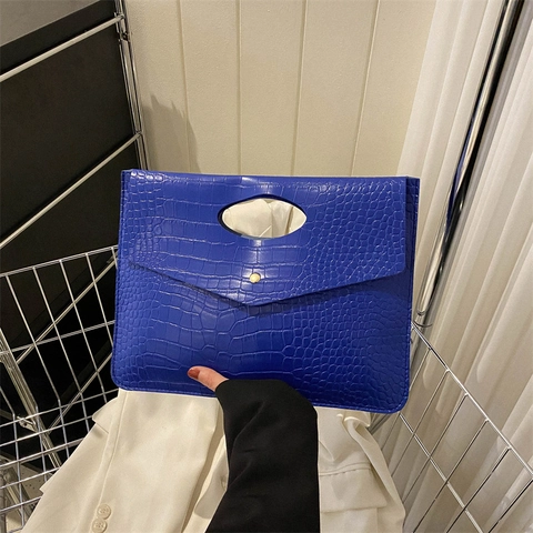 Alligator Embossed Envelope Clutch Bag PU Leather Handbag With Cutout Handle Vintage Fashion For Women