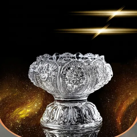 Transparent Glass Lotus Candle Holder Auspicious Symbols Relief Buddhist Offering Home Decor Tealight Lamp