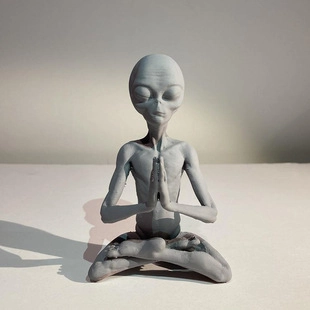 Statuetta Aliena Meditazione Resina Grigio Zen Yoga Pose Statue Per Scrivania Ufficio Casa Giardino Decorazione