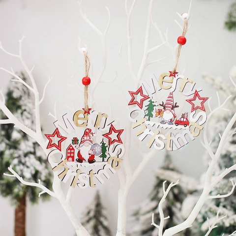 Ornamenti Natalizi Da Appendere In Legno Merry Christmas Ciondolo Gnomo Decorazioni Rustiche Per Albero E Casa