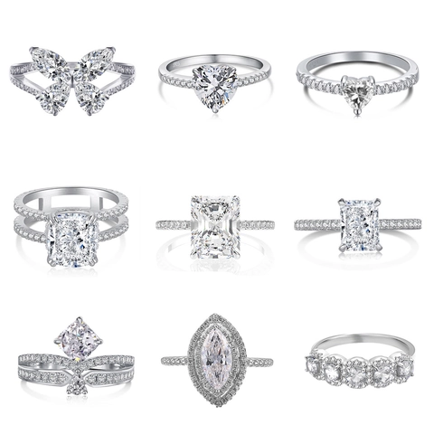 925 Sterling Silver Ring For Women Luxury Sparkling Rhinestone Heart Butterfly Geometric Engagement Wedding Jewelry Fine Finger Ring
