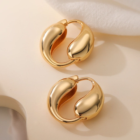 Orecchini A Goccia D Acqua Minimalisti Rame Lucidato Placcato Oro Argento Geometrico Chunky Stile Ins Per Donne
