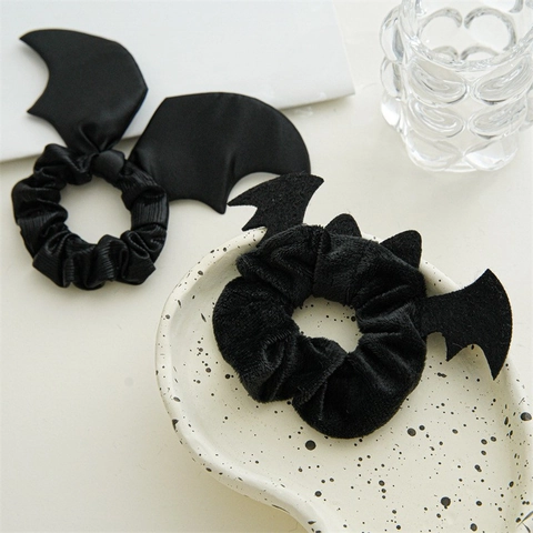 Halloween Hair Accessories Black Cat Bat Wings Velvet Plush Satin Scrunchies Headband Party Cosplay Cute Gothic Women
