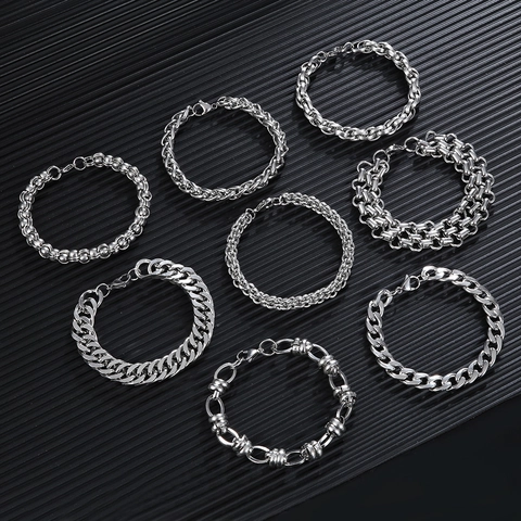 Stainless Steel Bracelet For Men Women Punk Cuban Byzantine Box Wheat Chain Versatile Fashion Polished Jewelry Gift