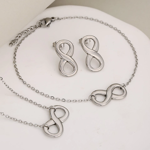 Stainless Steel Infinity Jewelry Set Eternal Lucky Number 8 Necklace Bracelet Stud Earrings Set For Women Simple Jewelry