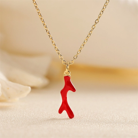 Enamel Coral Branch Pendant Necklace Copper Gold Plated Colorful Small Dainty Jewelry For Women