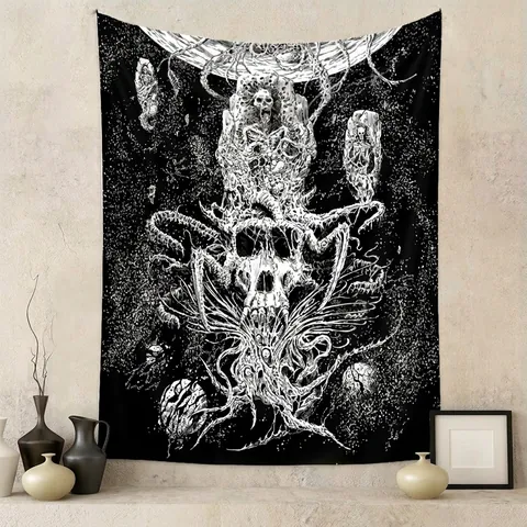 Skeleton Skull Tapestry Wall Hanging Polyester Gothic Dark Art Bedroom Living Room Decor Aesthetic Background Cloth