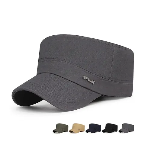 Casquette Cadet Homme Coton Twill Chapeau Plat Avec Etiquette Sport Metal Ajustable Style Militaire Decontracte