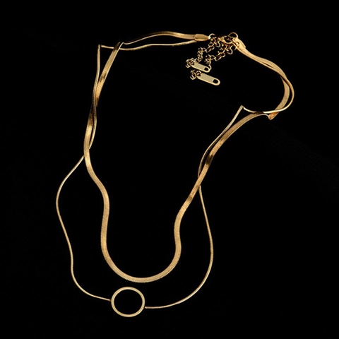 Collana a Doppio Strato in Acciaio al Titanio Placcato Oro a Forma di Serpente per Donna Ciondolo a Cerchio Cavo Gioielli Minimalisti