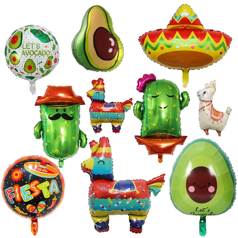 Décoration de Fête Mexicaine Fiesta Ballons en Film d'Aluminium Cactus Llama Taco Avocat Sombrero Ananas Ballons en Aluminium pour Événement