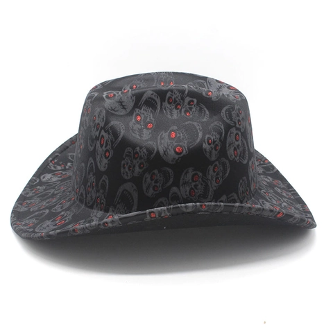Western Cowboyhut Mit Totenkopf Druck Rote Glitzer Augen Halloween Kostüm Party Gothic Punk Fedora Für Herren Damen