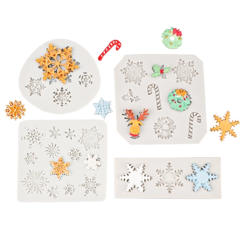 Christmas Reindeer Snowflake Silicone Mold For Fondant Cake Chocolate Resin Epoxy DIY Baking Decoration Tool