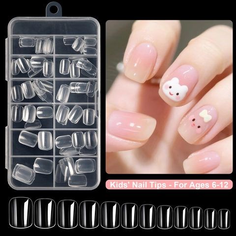 Unghie Finte A Pressione Per Bambini Trasparenti In Plastica Mezza Copertura Per Ragazze Manicure Fai Da Te Pratica Tonda Corta