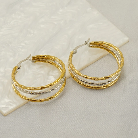 Twisted Multi Layer Hoop Earrings Stainless Steel 18K Gold Plated Two Tone Interwoven Design For Women Fashion Jewelry