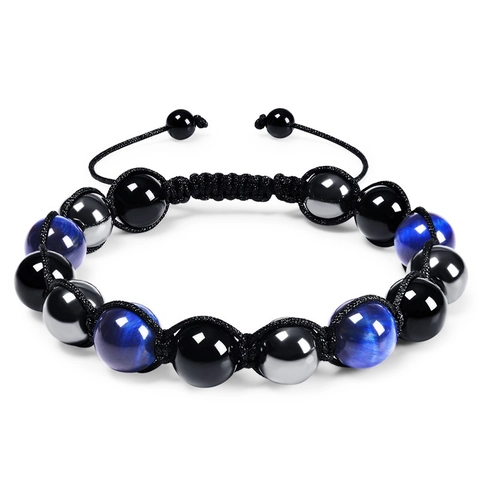 Natural Stone Protection Bracelet Blue Tiger Eye Black Onyx Hematite Beaded Braided Adjustable Jewelry For Men