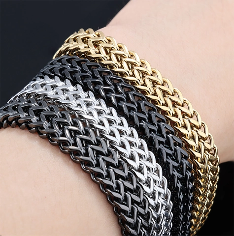 Bracciale A Catena Intrecciata In Acciaio Inossidabile Da Uomo Gioielli Hip Hop Punk Con Chiusura Magnetica