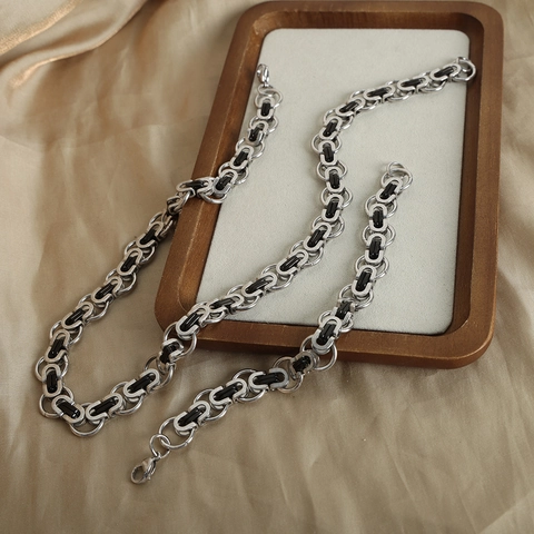 Collana E Bracciale A Catena Bizantina Acciaio Al Titanio Argento Nero Industria Pesante Gioielli Punk Per Uomini