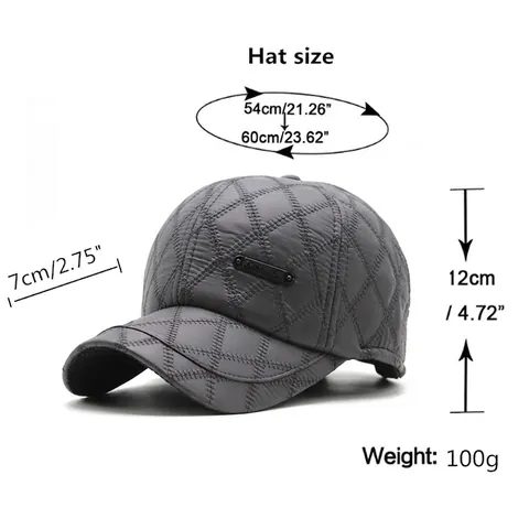 Herren Winter Gesteppte PU Leder Baseballkappe Mit Ohrenklappen Warm Dick Winddicht Outdoor Sport Verstellbarer Hut