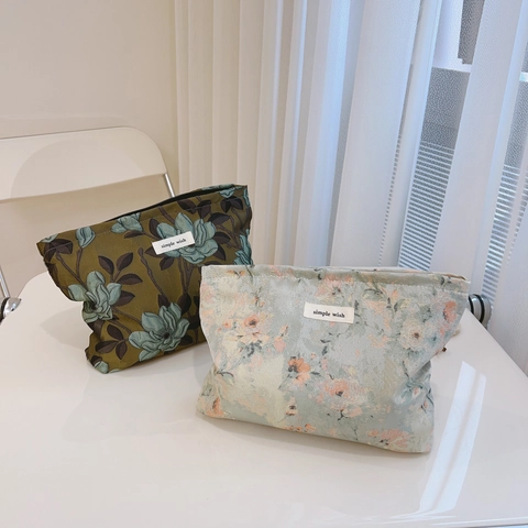 Vintage Blumen Jacquard Leinwand Kosmetiktasche Retro Chinesischer Stil Große Kapazität Clutch Tasche Für Frauen