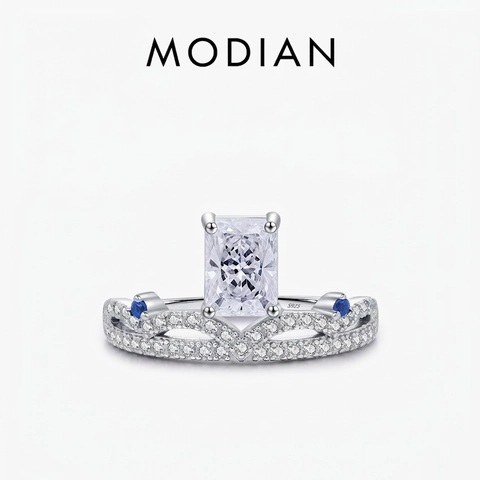 925 Sterlingsilber Rechteck Strass Krone Ring Für Damen Elegant Funkelnd Pave-Fassung Geometrisch Mode Fingerschmuck