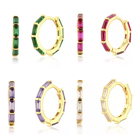 Orecchini a Cerchio in Rame con Zirconia e Perno in Argento Sterling 925 per Donna Gioielli Geometrici con Zirconi