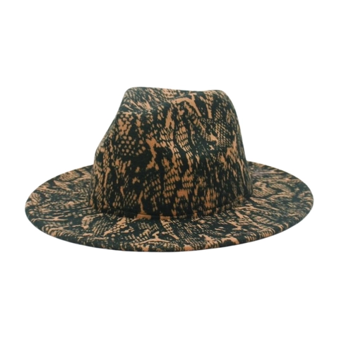 Chapeau Fedora À Motif Peau De Serpent Bord Large Feutre Polyester Style Vintage Unisexe Pour Voyage