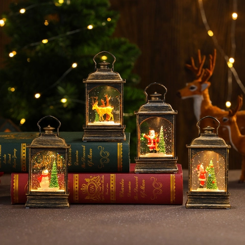 Weihnachten LED Wasserlaterne Vintage Bronze Schneekugel Weihnachtsmann Rentier Schneemann Desktop Deko Licht