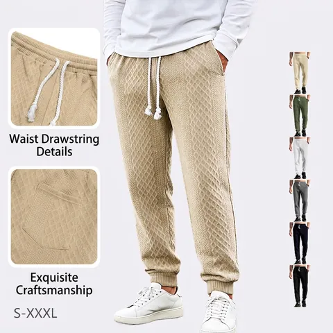 Pantalones Jogger De Punto Gofre Para Hombre Patrón De Diamante Geométrico Cordón Cintura Elástica Casual