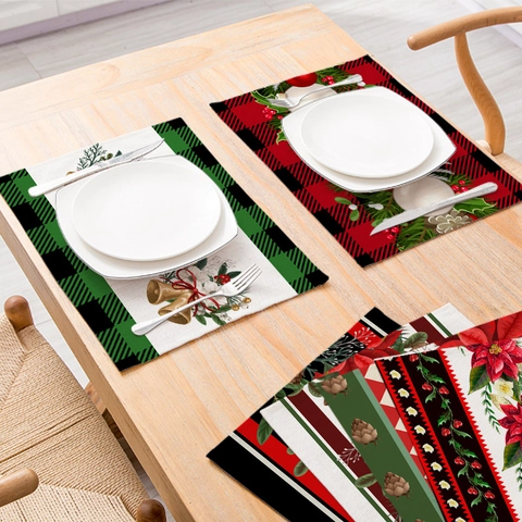 Sets De Table De Noël Coton Lin Imperméable Isolation Thermique Tapis De Table Style Américain Rétro Décoration De Fête