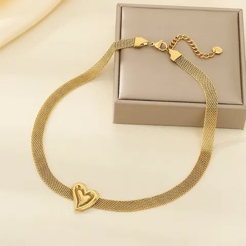 Herz Anhänger Halskette Gold Überzogene Mesh Gewebte Kette Edelstahl Choker Mode Schmuck Für Frauen