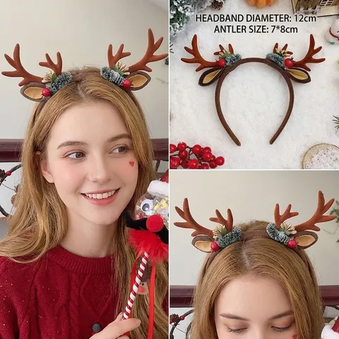 Cerchietto Natalizio Corna Di Renna Peluche Orecchie Con Bacche Pigne Accessori Per Capelli Da Festa Per Donne Ragazze
