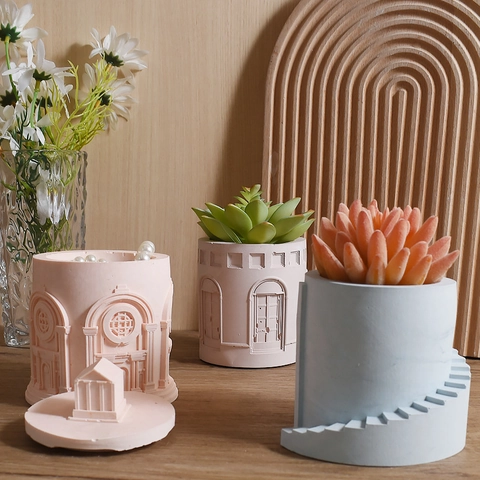3D Reliëf Kasteel Paleis Siliconen Mal DIY Opbergdoos Bloempot Kaarsbeker Hars Gips Cement Knutselgereedschap